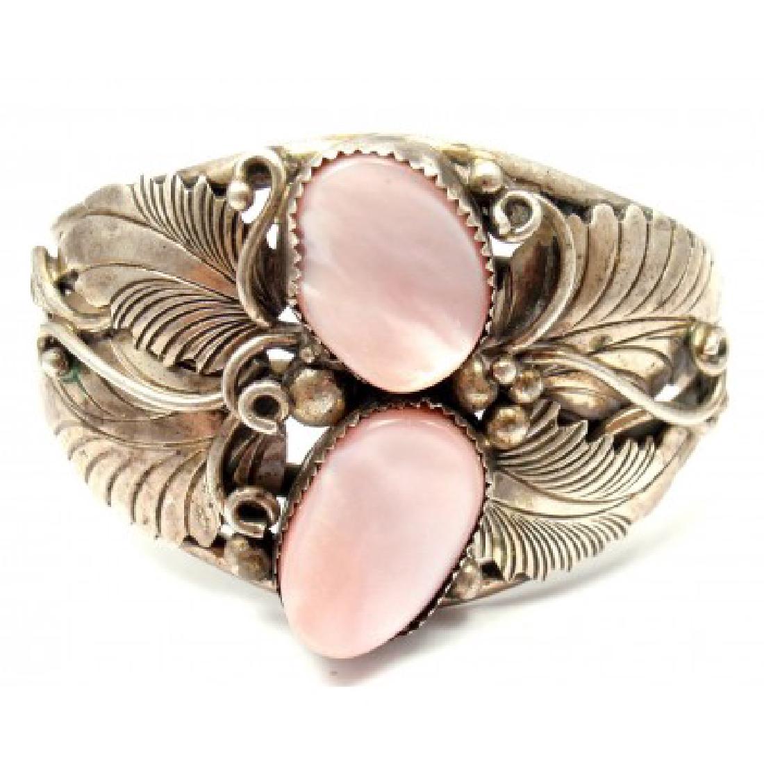 VINTAGE SILVER KEY MONTOYA NAVAJO MOTHER PEARL BRACELET (1 of 4)