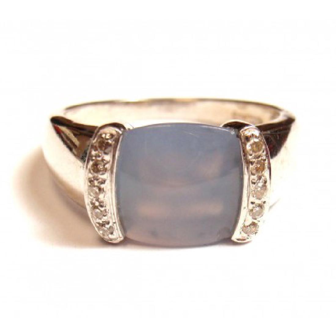 ESTATE 14K WHITE GOLD DIAMOND CHALCEDONY RING (1 of 4)