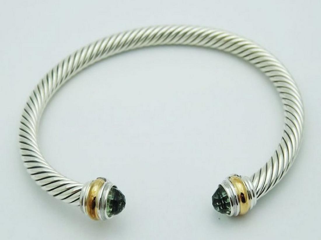 David Yurman 925 Silver Cable Bracelet Prasiolite 14K (1 of 4)