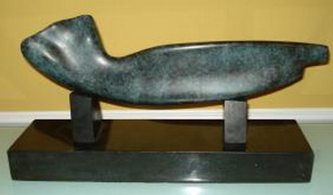 ALEXANDER ARCHIPENKO RUSSIAN-UKRAINIAN BRONZE SCULPTURE: ALEXANDER ARCHIPENKO RUSSIAN-UKRAINIAN BRONZE SCULPTURE::Alexander Archipenko (1887-1964) Bronze Abstract Sculpture Measures 19.5" L Marble Base 19" x 5" after Signed Archipenko and Dated 1935