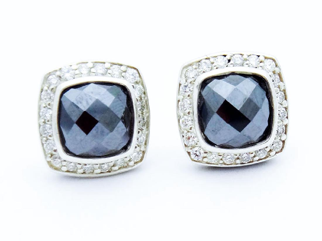 David Yurman Silver Albion Earrings Hematite & Diamonds (1 of 3)