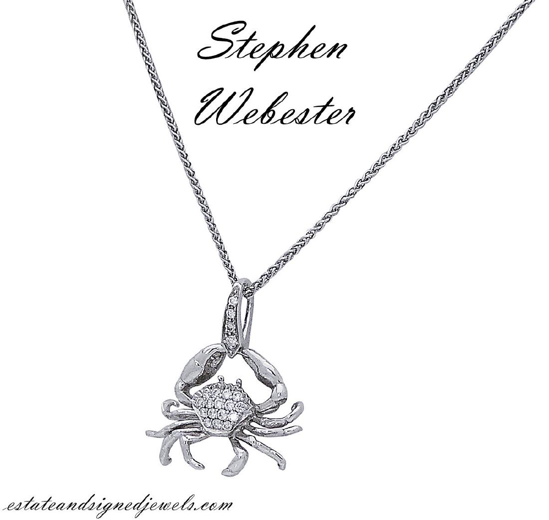 Stephen Webster 18k White Gold & Diamond Crab Pendant: Stones: Round Brilliant Diamonds Weight: 7.7 grams Length: 17" Pendant Measurements: 24.25mm x 21mm Condition: Excellent
