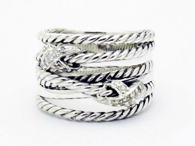 David Yurman 925 Sterling Crossover Ring & Diamonds (1 of 4)