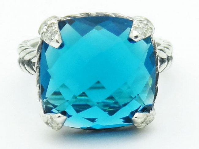 David Yurman  Chatelaine Ring Blue Topaz & Diamonds 925 (1 of 6)