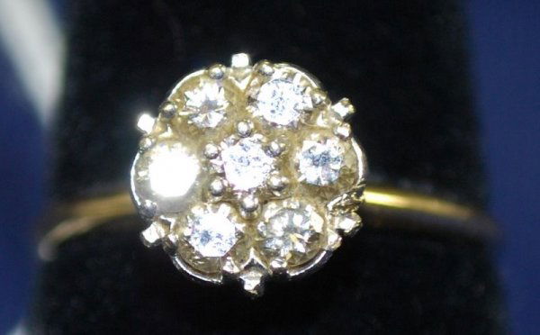 LADIES 14KT 2 TONE VINTAGE DIAMOND RING: SET WITH APPROX. .50CT SI QUALITY DIAMONDS SIZE 6.25 HIGH MOUNTING BUYER ARRANGES SHIPPING WE CAN RECOMMEND
