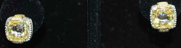 18KT/STERLING JUDITH RIPKA EARRINGS: SET WITH ACCENT DIAMONDS AND CENTER CITRINES CLIP AND POST BACKS, SHIPPING WILL BE ADDED.