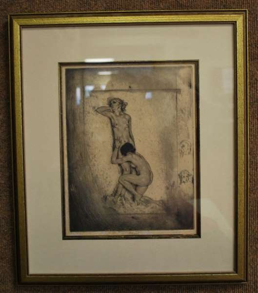 CHIMOT "SISTERS ROWE": PRINT DEPICTING A 1925 ETCHING BY CHIMOT, NICELY FRAMED & DISPLAYED PIECE, FRAME SIZE: 13 x 16.5", BUYER ARRANGES SHIPPING, WE CAN RECOMMEND LOCAL SHIPPER.