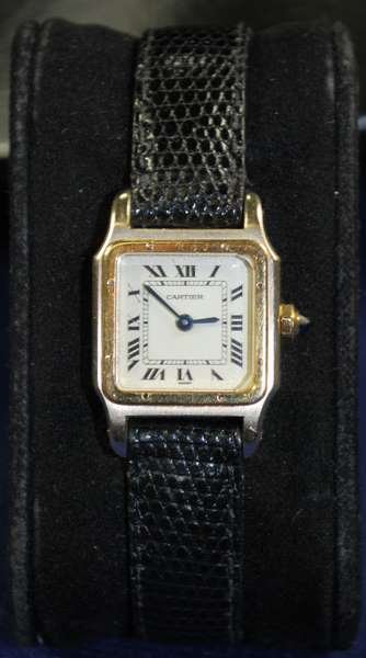 18KT 2 TONE CARTIER LADIES WATCH: MANUAL WIND SMALL SIZE ORIGINAL DIAL CIRCA 1970'S-80'S PLUS SHIPPING