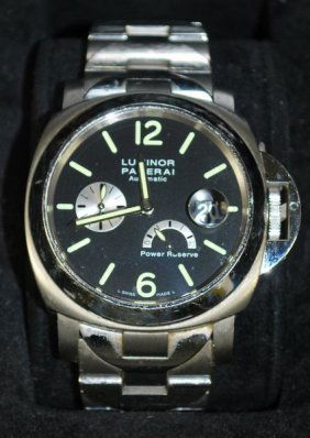 MENS TITANIUM S/S PANERAI LUMINOR: 44MM POWER RESERVE MODEL FIRENZE 1860 AUTOMATIC HAS ALL BOX PAPERS AND TAGS HEAD IS TITANIUM BAND IS STEEL AND TITANIUM, SHIPPING WILL BE ADDED.