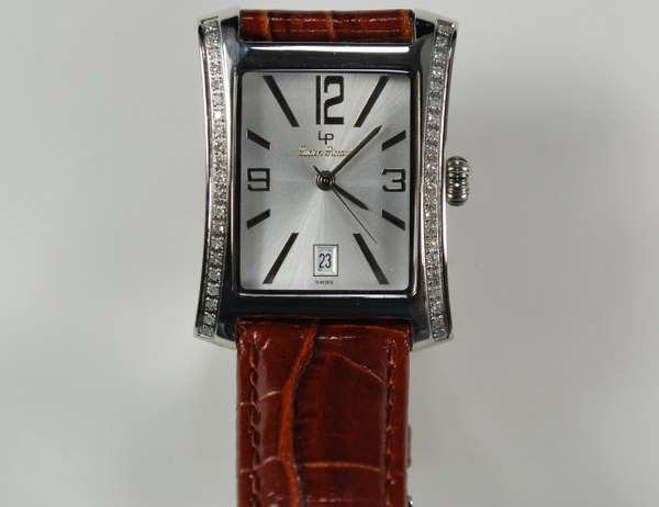 UNISEX S/S DIAMOND LUCIEN PICCARD: DIAMOND WATCH SET WITH APPROX.1.00CT DIAMONMDS QUARTZ MOVEMENT WITH DATE BROWN LEATHER STRAP NEVER WORN PLUS SHIPPING