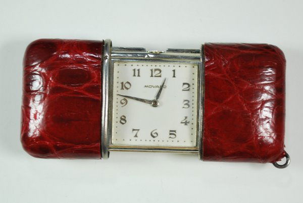 MOVADO ERMETO TRAVEL CLOCK: CIRCA 1930'S RED CASE