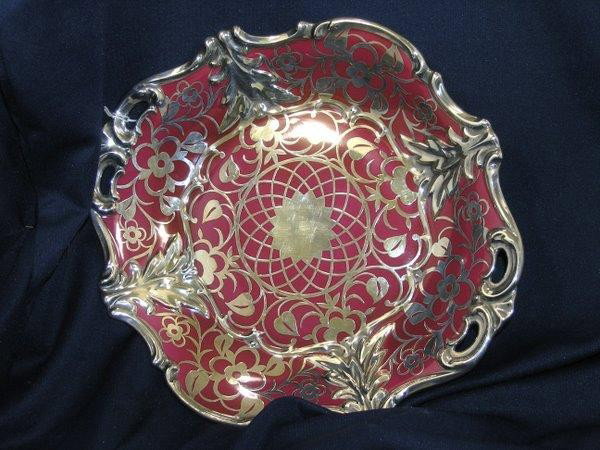 SILVER OVERLAY BOWL: SILVER OVERLAY BOWL 12 X 10 1/2MARKED: SCHOENAU SHIPPING NOT INCLUDED