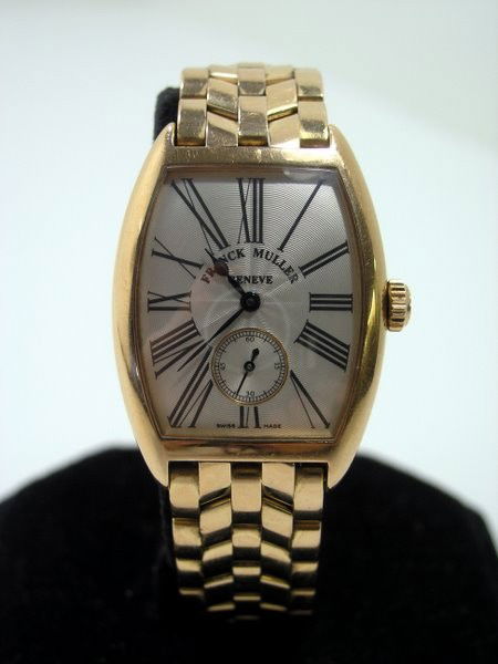 MENS 18KT P.G. FRANCK MULLER: #319 MANUAL WIND TOURNEAU CASE39MM LUG TO LUG SILVER DIAL FULL SIZE DEPLOYMENT BAND TWT 135.5 GRAMS PLUS SHIPPING