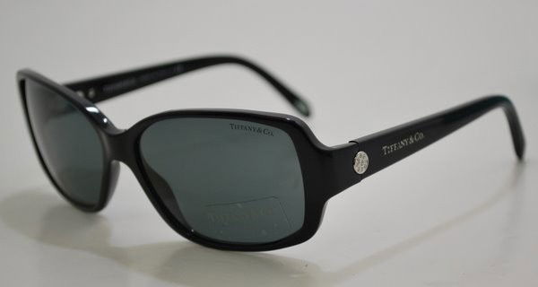 NEW TIFFANY LADIES SUNGLASSES, WITH BOX & PAPERS: NEW TIFFANY LADIES SUNGLASSES # 4033B BLACK FRAME WITH IMITATION DIAMONDS ON A SMALL SILVER CIRCLE, WITH BOX & PAPERS, plus shipping