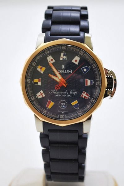 CORUM 18KT & S/S ADMIRAL CUP NEW: AUTOMATIC MOVEMENT, RUBBER STRAP WITH DEPLOYMENT BUCKLE, BLUE DIAL. BUYER ARRANGES SHIPPING