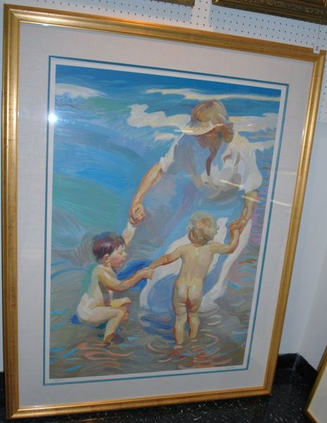 " THE BATHERS " BY JOHN ASARO: LARGE SERIGRAPH SIGNED AND NUMBERED, 94/195, MATTE FRAME 60 X 47 " WITH C.O.A.1991