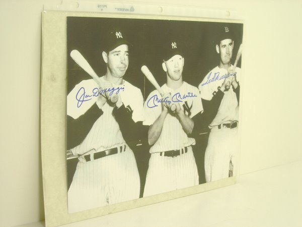 ALLSTARS, HALL OF FAMERS, DIMAGGIO, MANTLE, WILLIAM: 8 X 10 AUTOGRAPHED PHOTO PRINT OF ALLSTAR HALL OF FAMERS, JOE DIMAGGIO, MICKEY MANTLE AND TED WILLIAMS, WITH FORENSIC C.O.A.