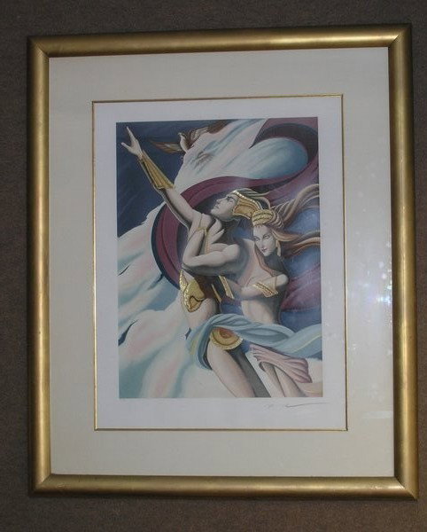 MOSER ART, SIGNED AND NUMBERED: SERIGRAPH, ARTIST'S PROOF TITLED, " HEROES " BY ARTIST MOSER FRAME 51 X 41" ART 29 X 22" SIGNED AND NUMBERED 13/45