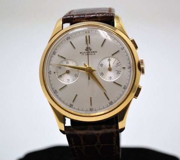 BUCHERER 2 REGISTER OVERSIZED CHRONO: CIRCA 1950S, COMES WITH ORIGINAL BOX, GOLD AND S/S