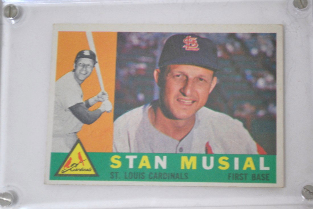 STAN MUSIAL BASEBALL CARD: SLABBED TOPPS BASEBALL CARD CIRCA 1960, EXCELLENT CONDITION