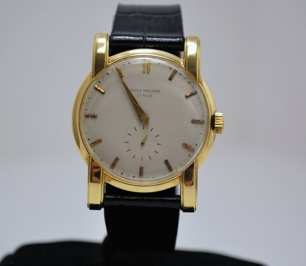 18KT PATEK PHILIPPE GENEVE: OVERSIZE CASE, LONG LUGS, PERSONALIZED ON BACK REF #2428