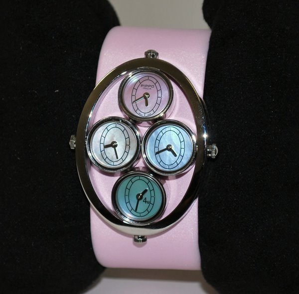 LADIES S/S PIPPO WATCH NEW BOX AND PAPERS: 4 TIME ZONE MOTHER OF PEARL DIAL QUARTZ MOVEMENT