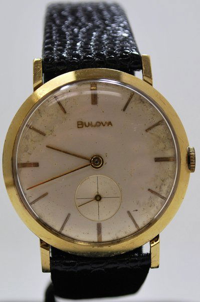 BULOVA 14KT MANUAL WIND: CIRCA 1960S SUB SECOND DIAL.