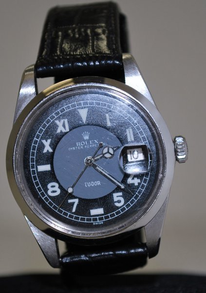 ROLEX TUDOR MENS DATE: CIRCA 1970S AUTOMATIC MVT, REDONE CALIFORNIA DIAL.
