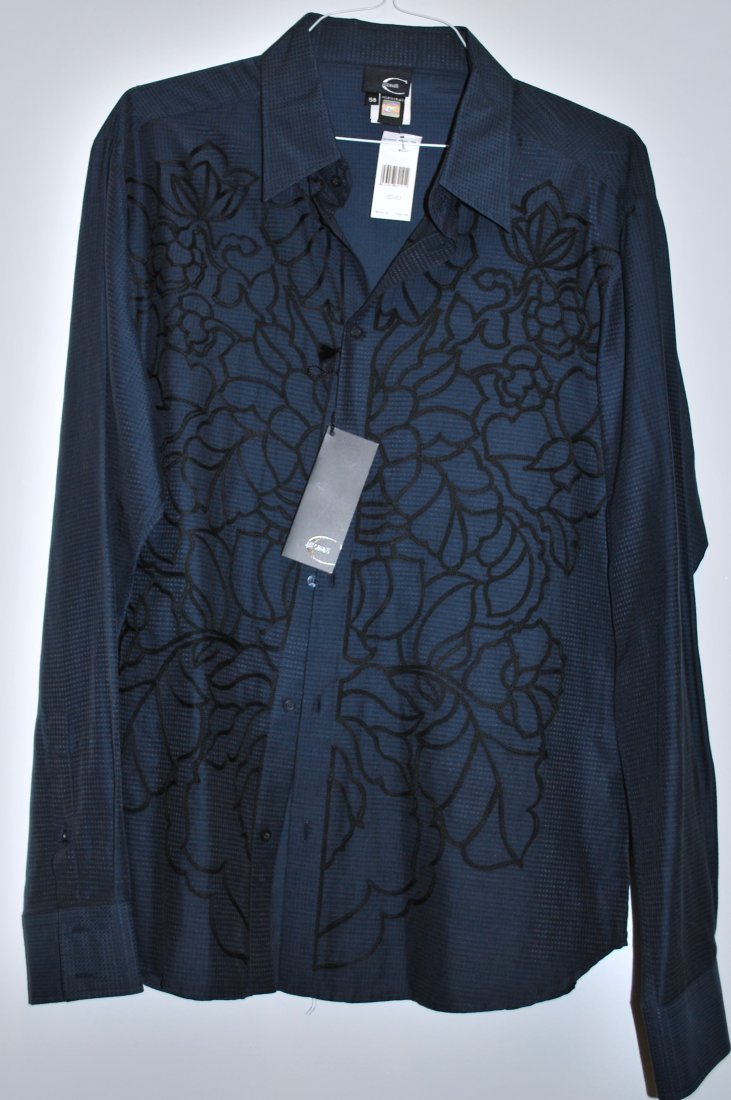 MENS L/S JUST CAVALLI SHIRT: NAVY BLUE 100% COTTON SIZE 58 FITS LIKE EXTRA LARGE MADE IN ITALY NEW WITH TAGS RETAILED BY NEIMAN MARCUS $450.00