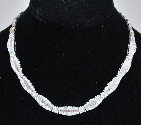 14KT W.G. 14.00CT DIAMOND NECKLACE: HAND MADE SET WITH APPROX. 14.00CT G-H COLOT SI QUALITY BAGUETTE AND SOLITARE DIAMONDS ALL HAND SET TWT 45.0 GRAMS APPROX. 18' LONG