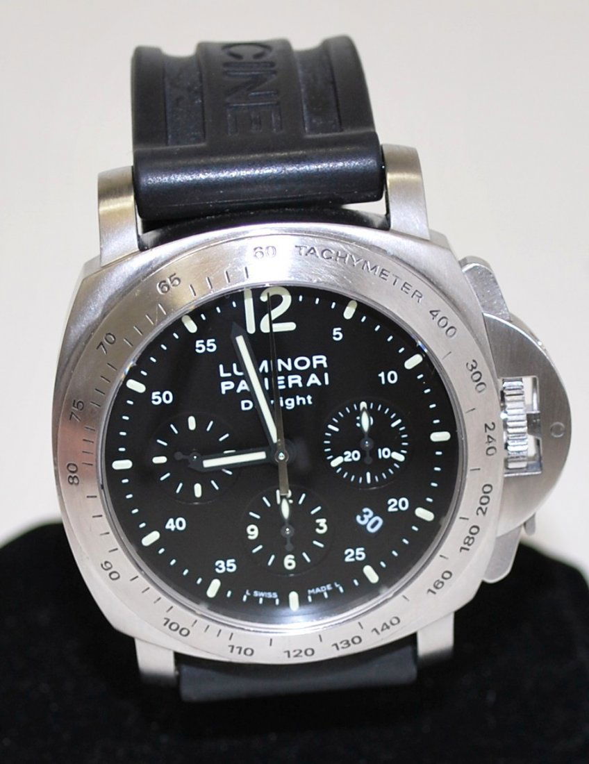 MENS S/S PANERAI DAYLIGHT CHRONOGRAPH: 3 REGISTER COMES ON RUBBER DEPLOYMENT STRAP LIMITED EDITION #437/1000
