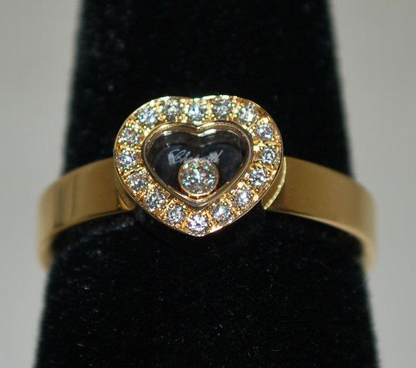 18KT Y.G. CHOPARD HAPPY DIAMOND RING NEW: SET WITH VS QUALITY DIAMONDS SIGNED AND NUMBERED TWT 7.6 GRAMS SIZE 5.25