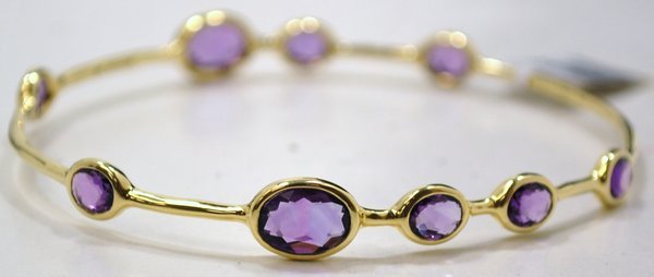 18KT Y.G. IPPOLITA AMETHYST BRACELET: SOLID BANGLE SET WITH AMETHYST TWT 11.3 GRAMS WILL FIT AVERAGE WRIST