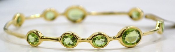 18KT Y.G. IPPOLITA PERRIDOT BANGLE NEW: SLOID BANGLE WILL FIT AVERAGE SIZE WRIST TWT 14.0 GRAMS