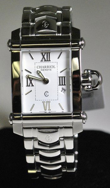 PHILIPPE CHARRIOL LADIES S/S COLVMBVS: S/S CASE ON A S/S DOUBLE DEPLOYMENT BAND. SWISS QUARTZ MVT. W/ DATE FEATURE. 30MM W/ CROWN