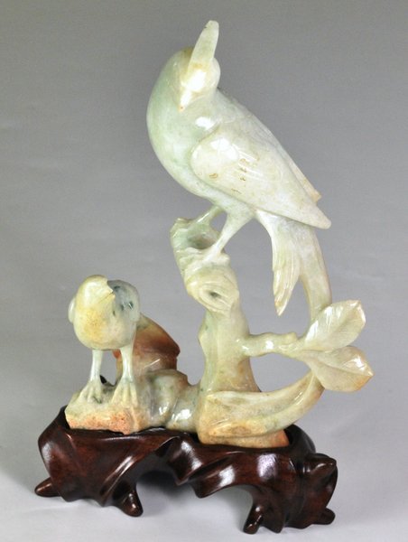 CHINESE JADE BIRD ON STAND: HEIGHT 6.5" TAIL SHIPPED