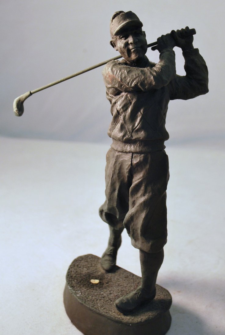 MARK HOPKINS BRONZE: GOLFER SIGNED MEASURING APPROX.10" TALL
