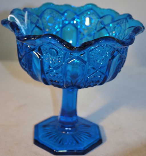 VINTAGE BLUE CUT GLASS CANDY DISH