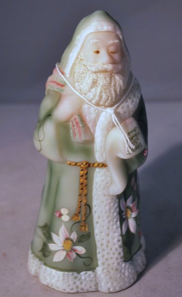 FENTON SANTA CLAUS: HAND PAINTED BY J. POWELL APPROX. 8" TALL