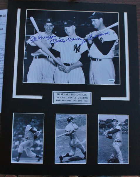 SIGNED JOE DIMAGGIO,MICKEY MANTLE: TED WILLIAMS PHOTO COMES WITH COA