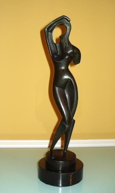 RUSSIAN/UKRAINIAN BRONZE SCULPTURE A. ARCHIPENKO: Russian/Ukrainian bronze abstract sculpture after Alexander Archipenko (1887 - 1964). Signed Archipenko and dated 1914. Measures approx. 13 1/2" height + 3" base height.