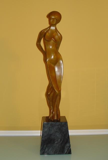 LARGE ALEXANDER ARCHIPENKO RUSSIAN-UKRAINIAN BRONZE: Alexander Archipenko (1887-1964) Large Bronze Sculpture of Nude Woman Measures 17.5" Tall Marble Base 5 1/2" x 5 1/2" x 2.3" Signed after Archipenko