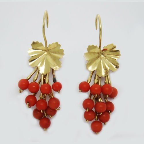 14K Y GOLD CORAL DANGLE DROP EARRINGS (1 of 6)