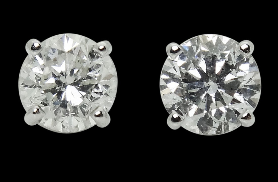14k White Gold & 1.30 TCW I1 H-I Round Cut Diamond Stud (1 of 4)