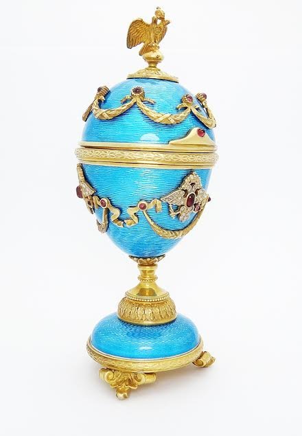 RARE RUSSIAN SILVER ENAMEL EGG WITH SURPRISE (1 of 8)