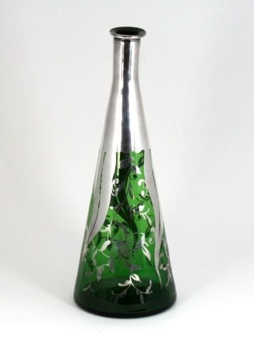 STERLING SILVER OVERLAY EMERALD GLASS DECANTER (1 of 6)