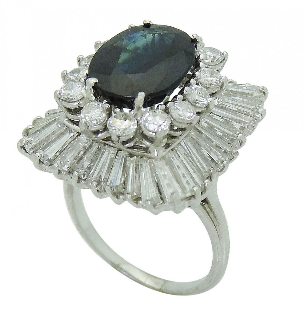 14k 13 TCW Deep Blue Sapphire & Diamond Ballerina Ring (1 of 5)