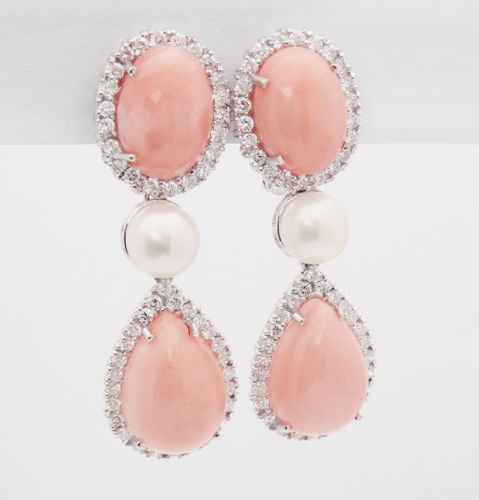 18k White Gold 2.00 ct VS G Diamond Pearl & Pink Coral (1 of 10)