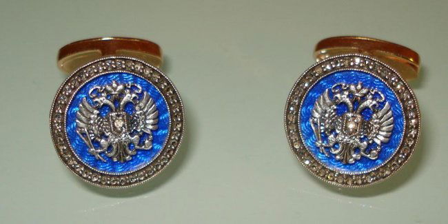 ANTIQUE RUSSIAN GOLD ENAMEL CUFFLINKS WITH DIAMONDS (1 of 5)