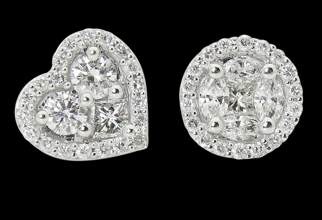 18k Gold 2.00 TCW VS-SI G-H Diamond Heart Round Earring (1 of 4)